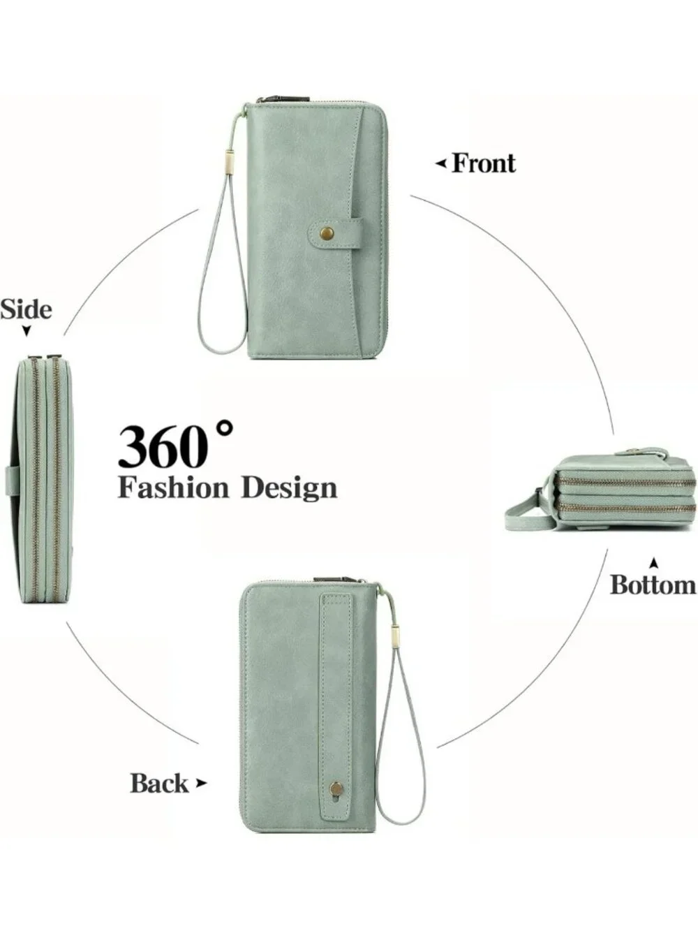 Stylish Large Capacity RFID Blocking Leather Wallet - Double Zipper Clutch